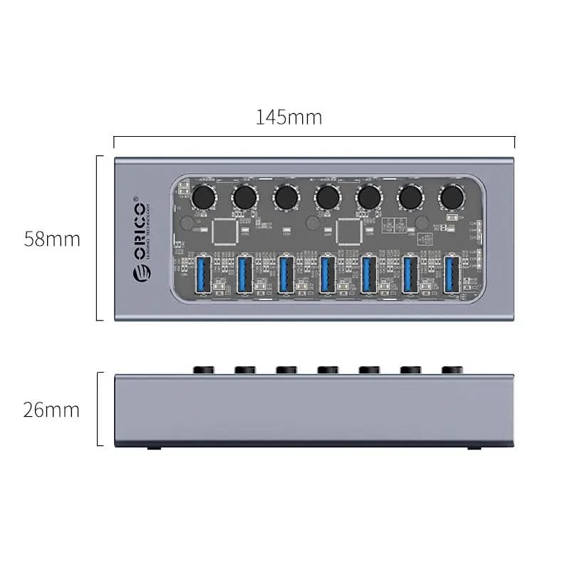 ORICO Transparent USB 3.0 Individual Power Switches 7 Ports Hub ORICO