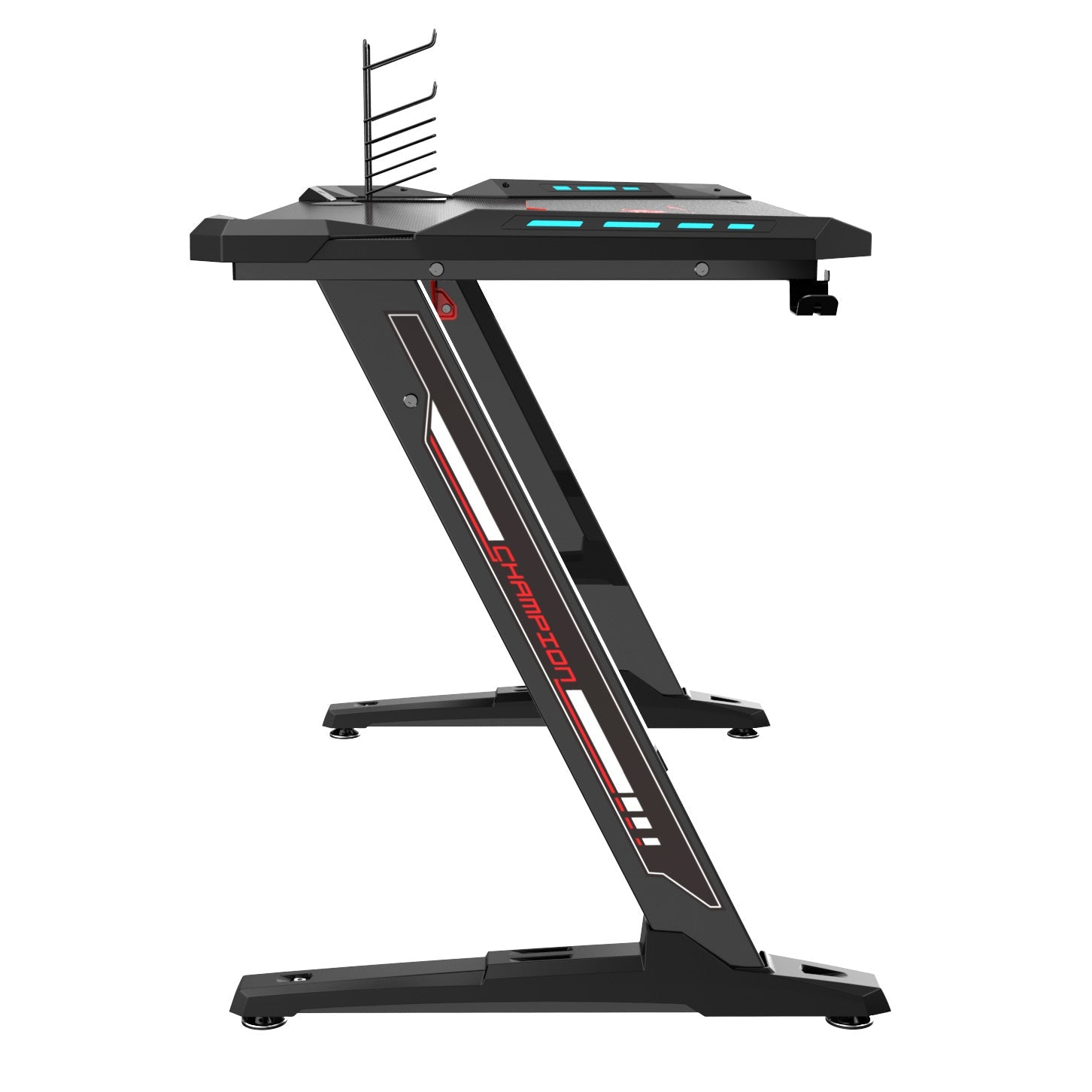 Eureka Ergonomic Z1-S BLACK Gaming Desk with Blue LED Lights, /113cm(W), Controller Stand, Cup Holder & Headphone Hook