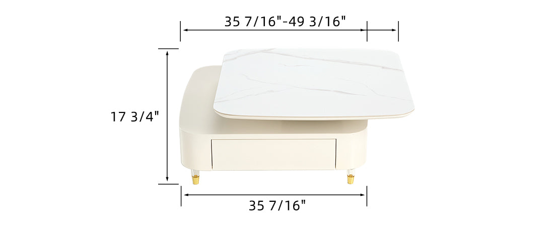 Eureka 35" CT02 Creamy White Rotating Coffee Table With Drawers