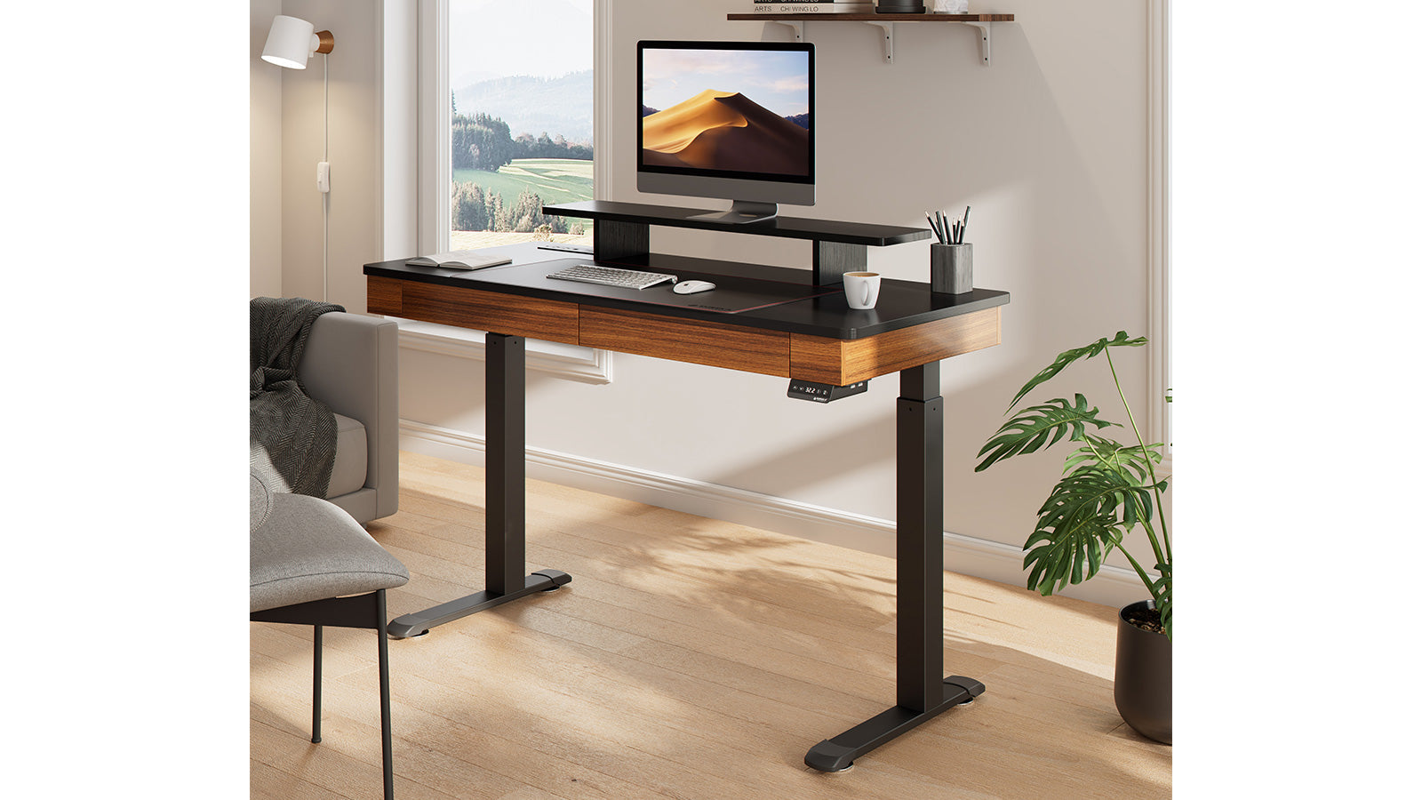 Eureka I55 Two-Drawer Electric Standing Desk - Walnut *1PC/2CTNS