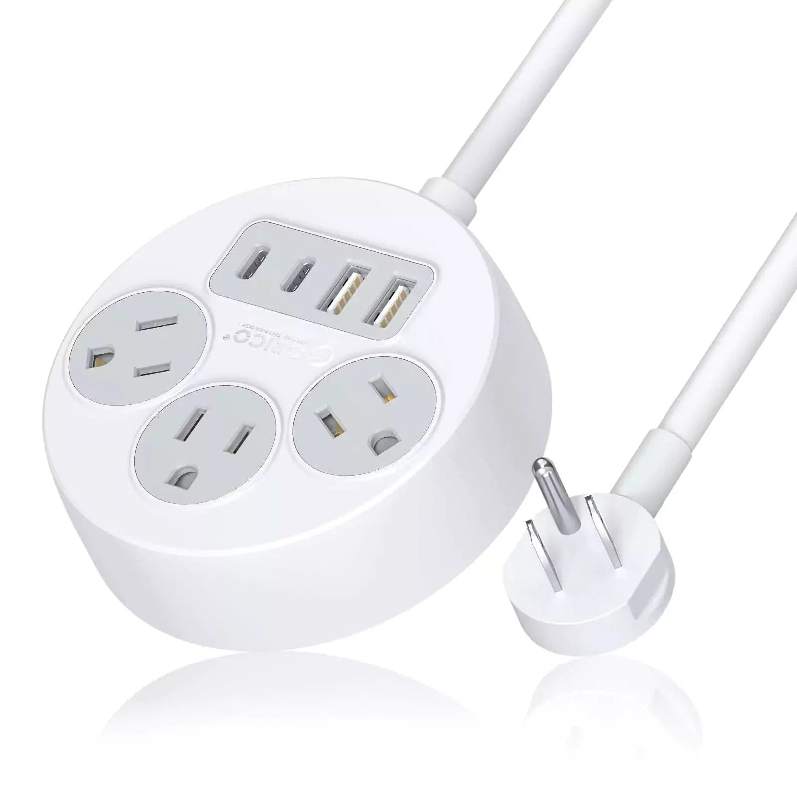 ORICO 7 in 1 Flat Plug Travel Power Strip with USB Ports - Orico