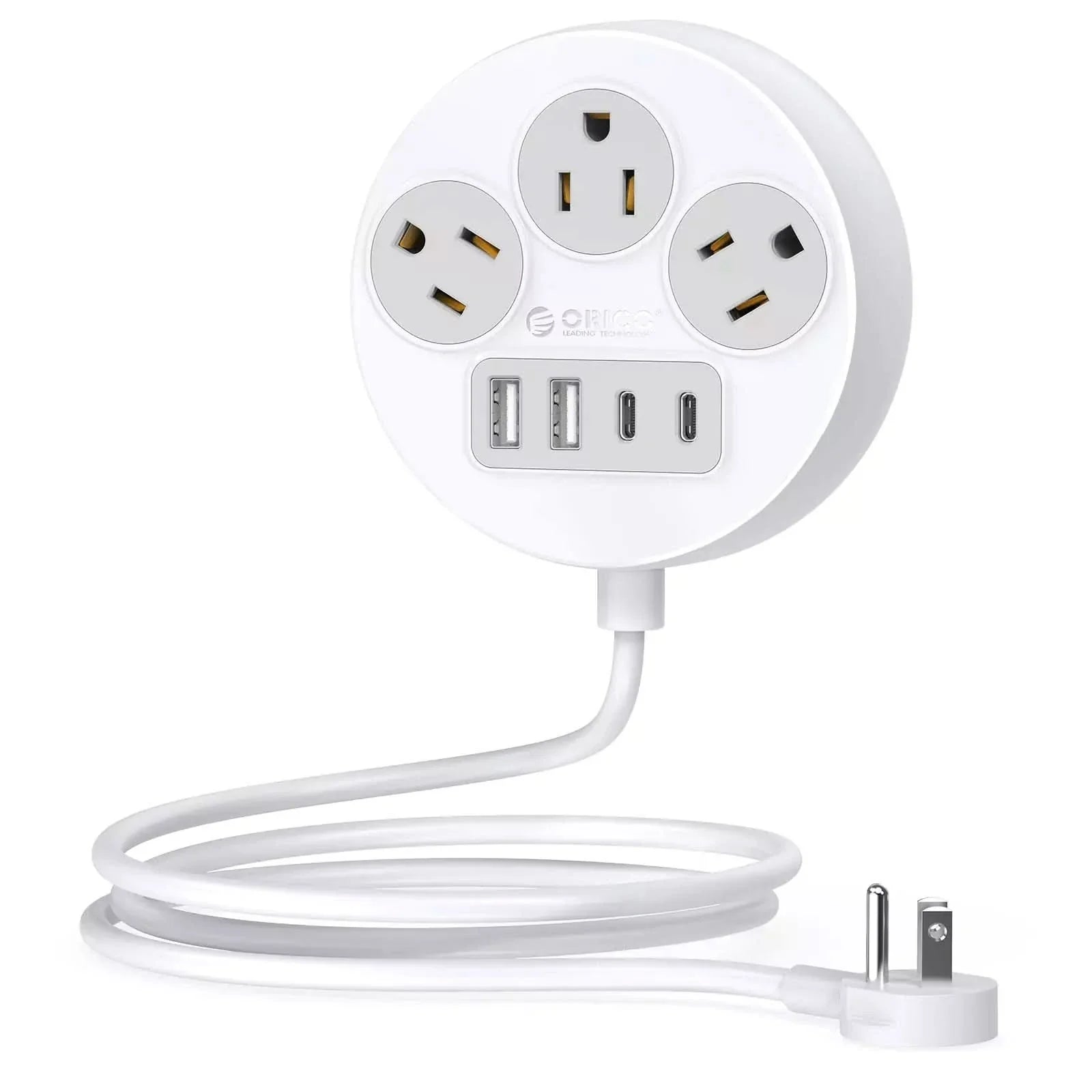 ORICO 7 in 1 Flat Plug Travel Power Strip with USB Ports - Orico