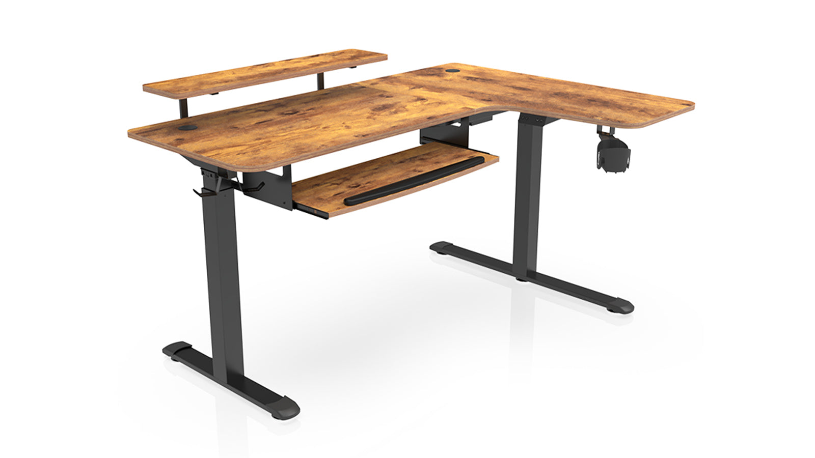 Eureka 60" L Shaped Electric Standing Rustic Brown Desk - Right