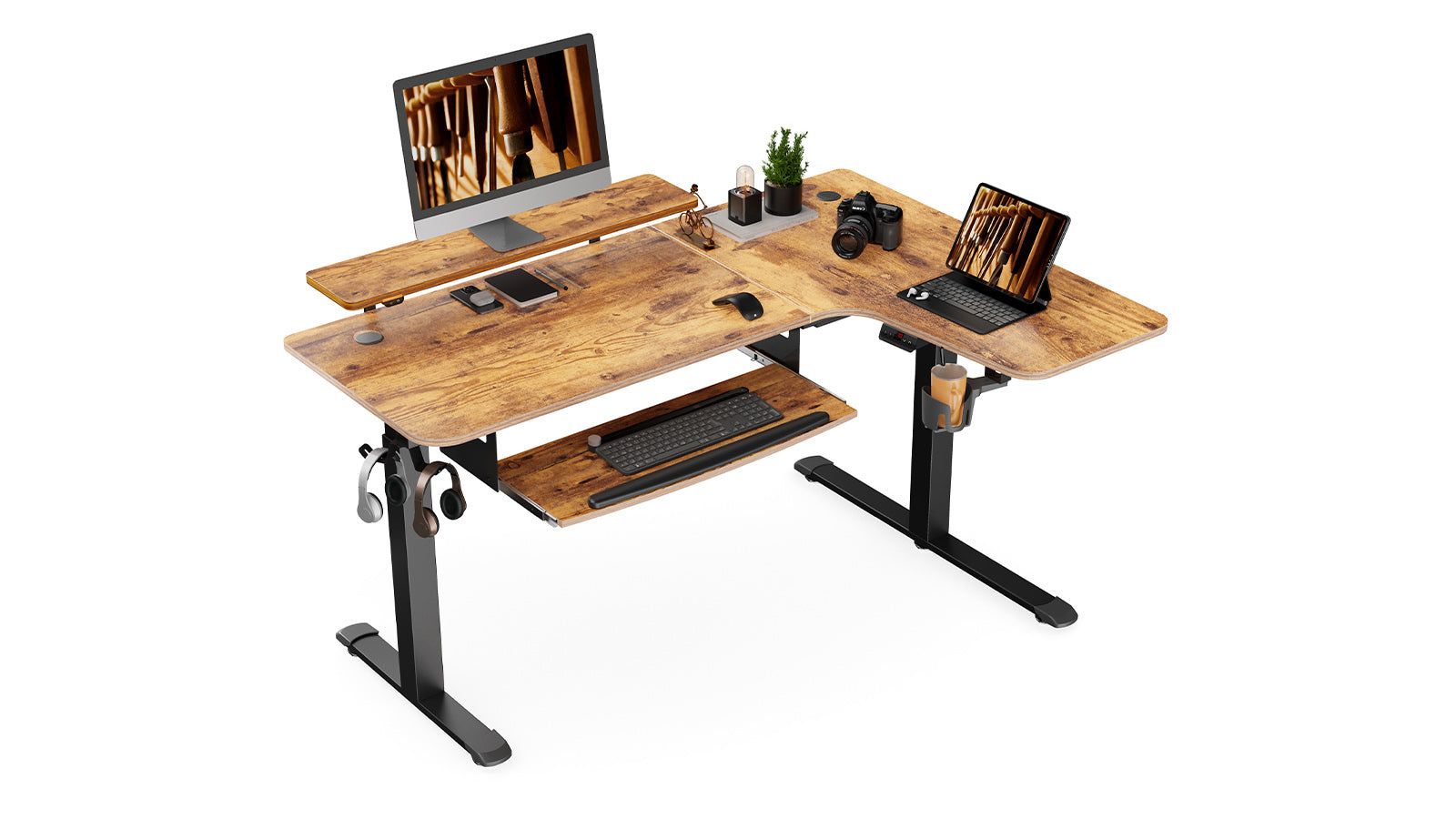 Eureka 60" L Shaped Electric Standing Rustic Brown Desk - Right